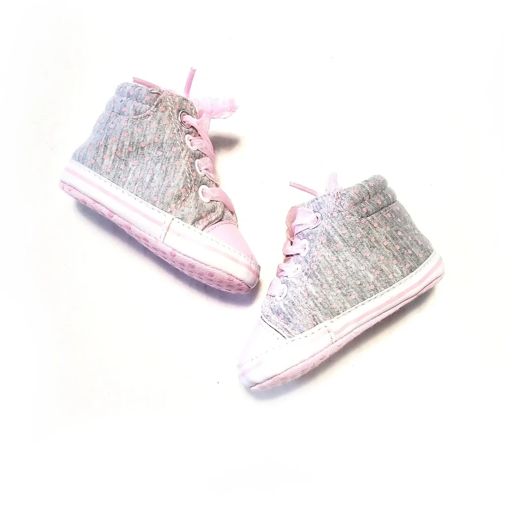 0 12mo Baby Pink Gray High Tops Sneakers Shoes